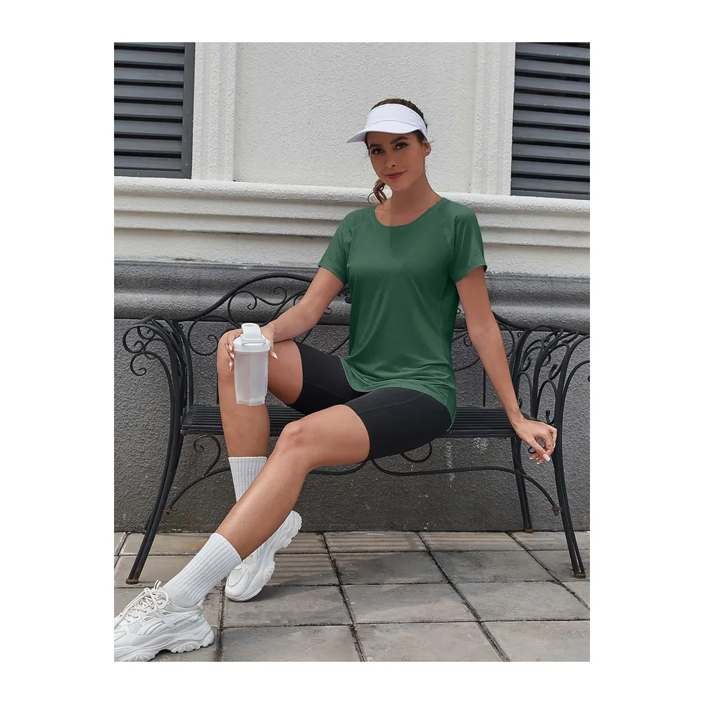 T-Shirts et Tops de Sport Manches Courtes, légèreté à Dossier Fonctionnel — Vert Foncé