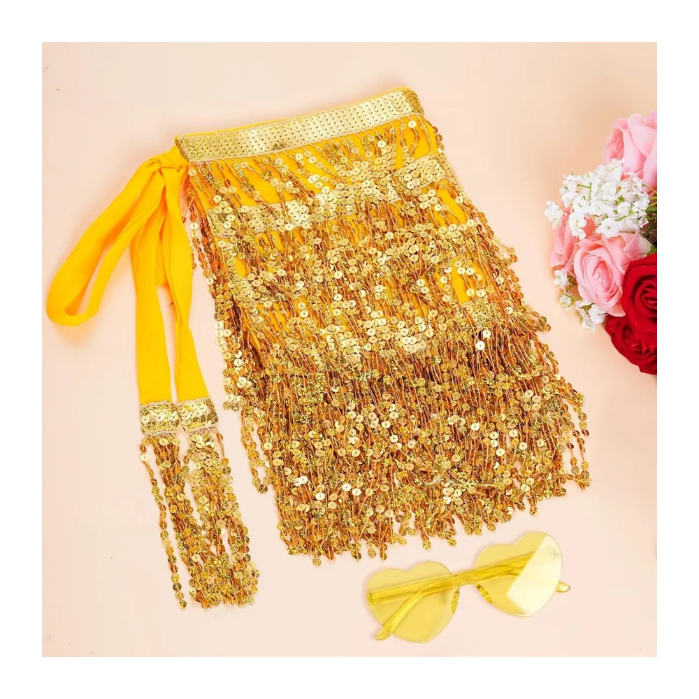 Sequin skirt for fringe skirt with hippie glasses short latin mini skirt belly dance — Or