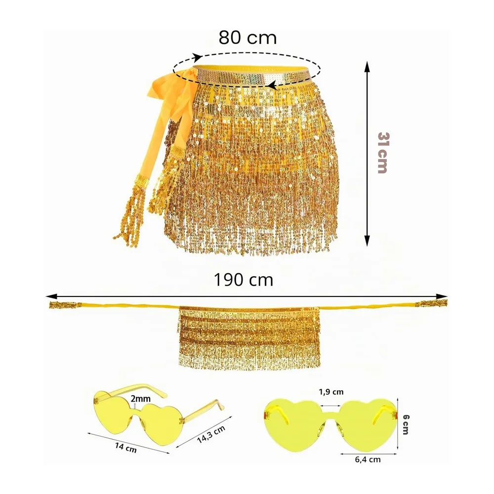 Sequin skirt for fringe skirt with hippie glasses short latin mini skirt belly dance — Or