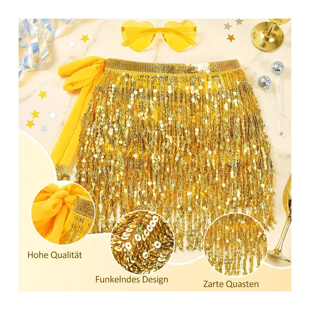 Sequin skirt for fringe skirt with hippie glasses short latin mini skirt belly dance — Or