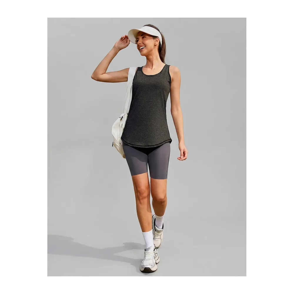 Débardeur de Sport Léger en Maille sans Manches T-Shirts à col Rond Yoga Shirt — Noir