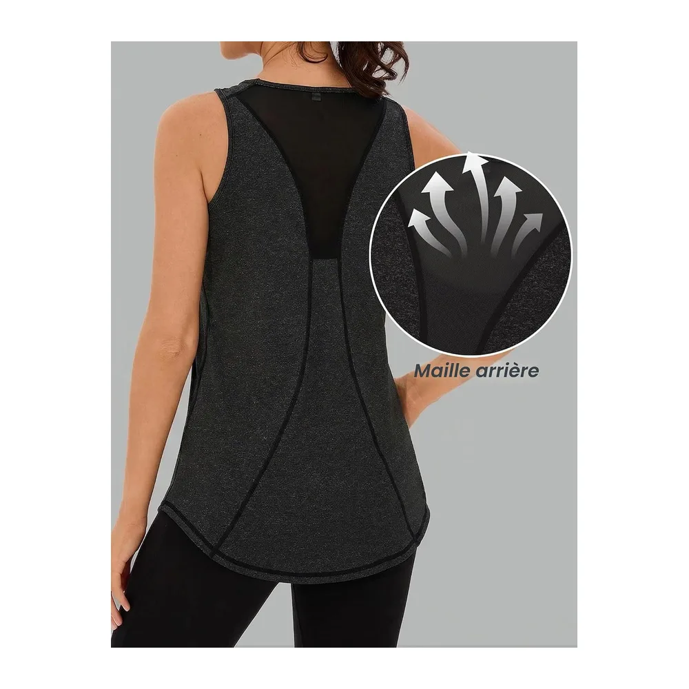 Débardeur de Sport Léger en Maille sans Manches T-Shirts à col Rond Yoga Shirt — Noir