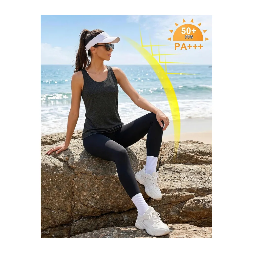 Débardeur de Sport Léger en Maille sans Manches T-Shirts à col Rond Yoga Shirt — Noir