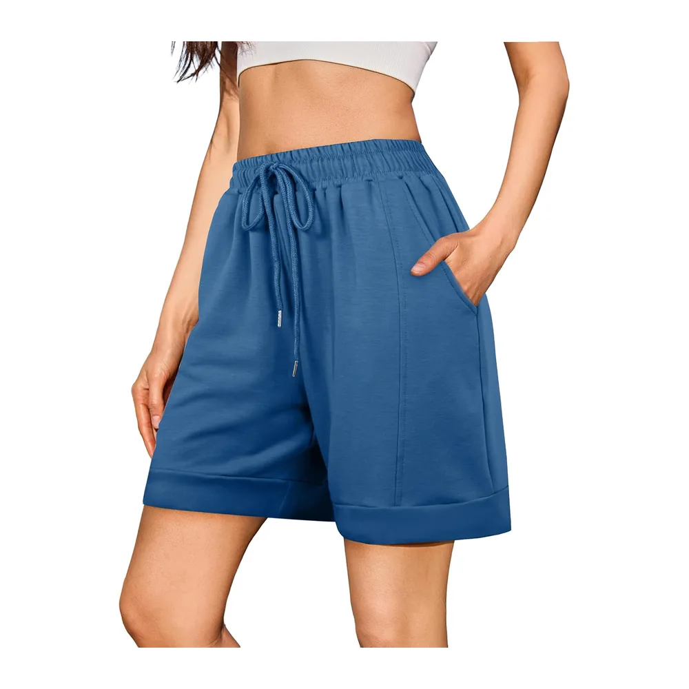 Cotton Sports Short Jogging Trousers with Pockets — Bleu