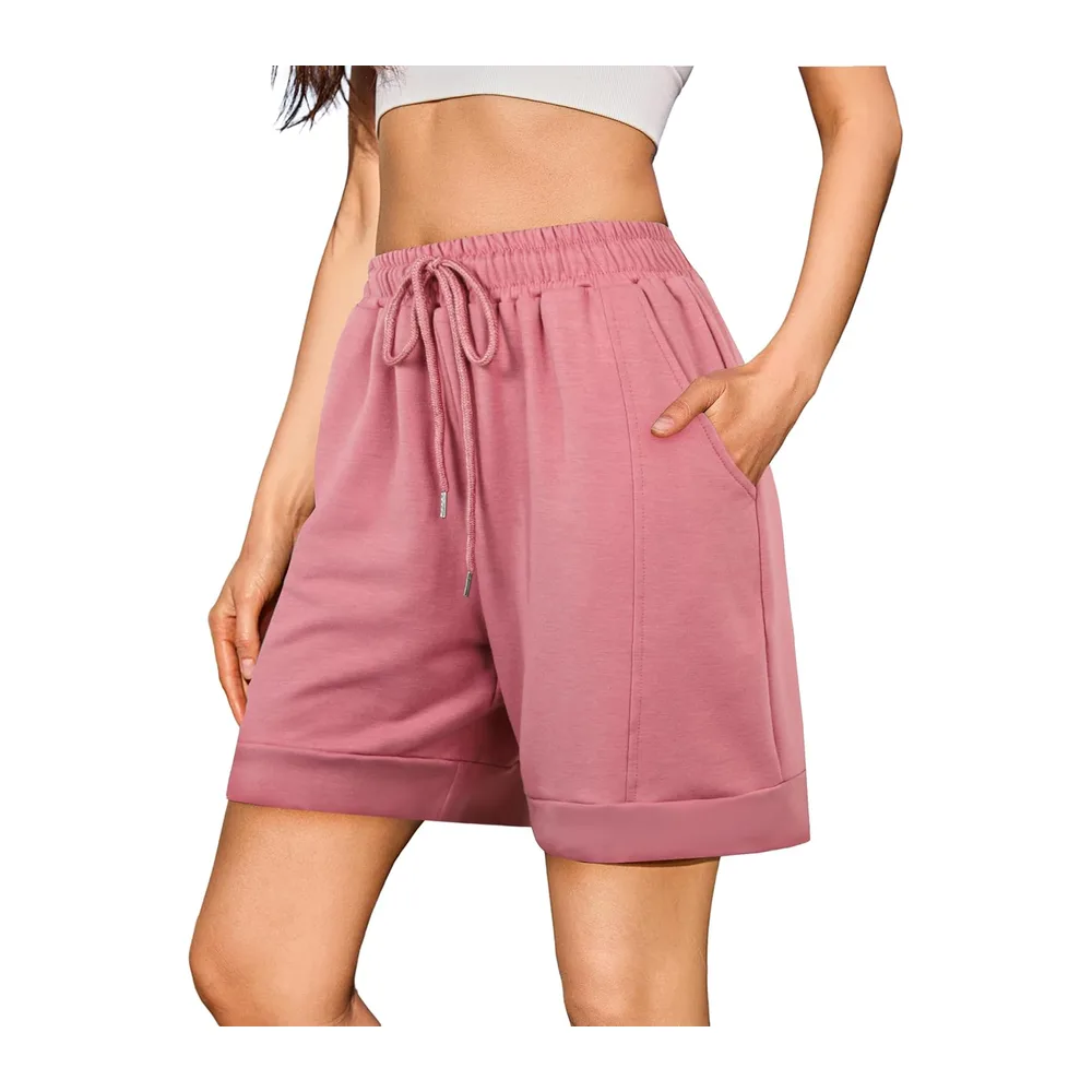 Cotton Sports Short Jogging Trousers with Pockets — Rose