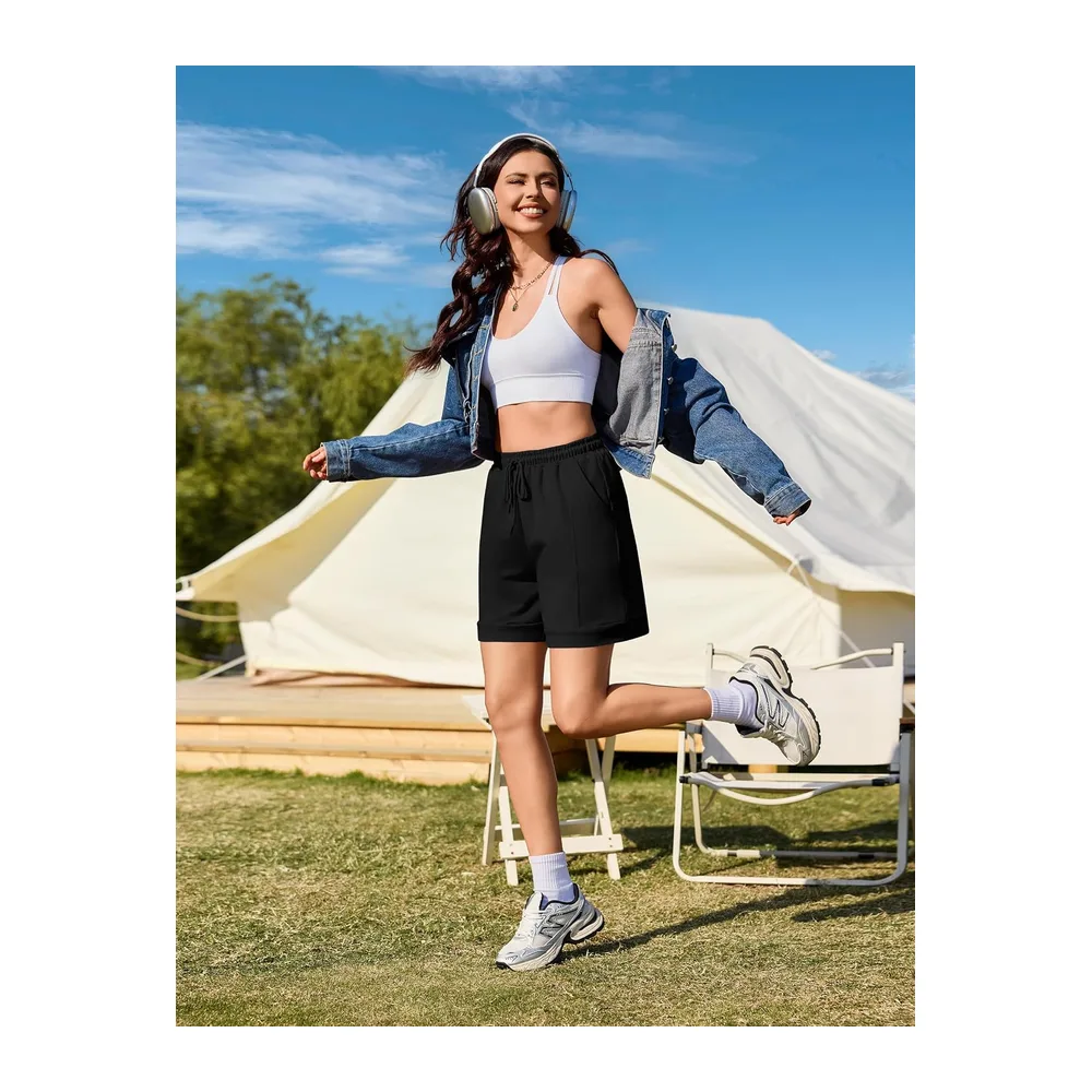 Cotton Sports Short Jogging Trousers with Pockets — Noir