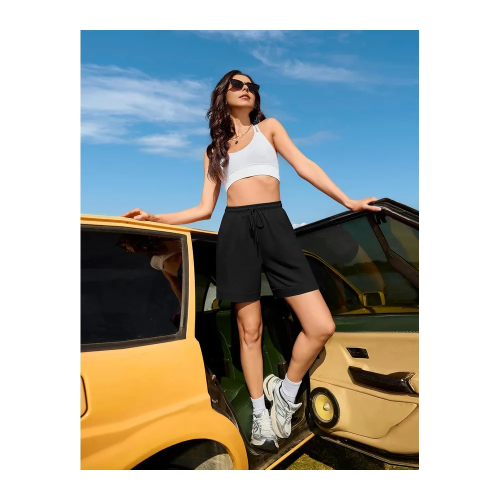 Cotton Sports Short Jogging Trousers with Pockets — Noir