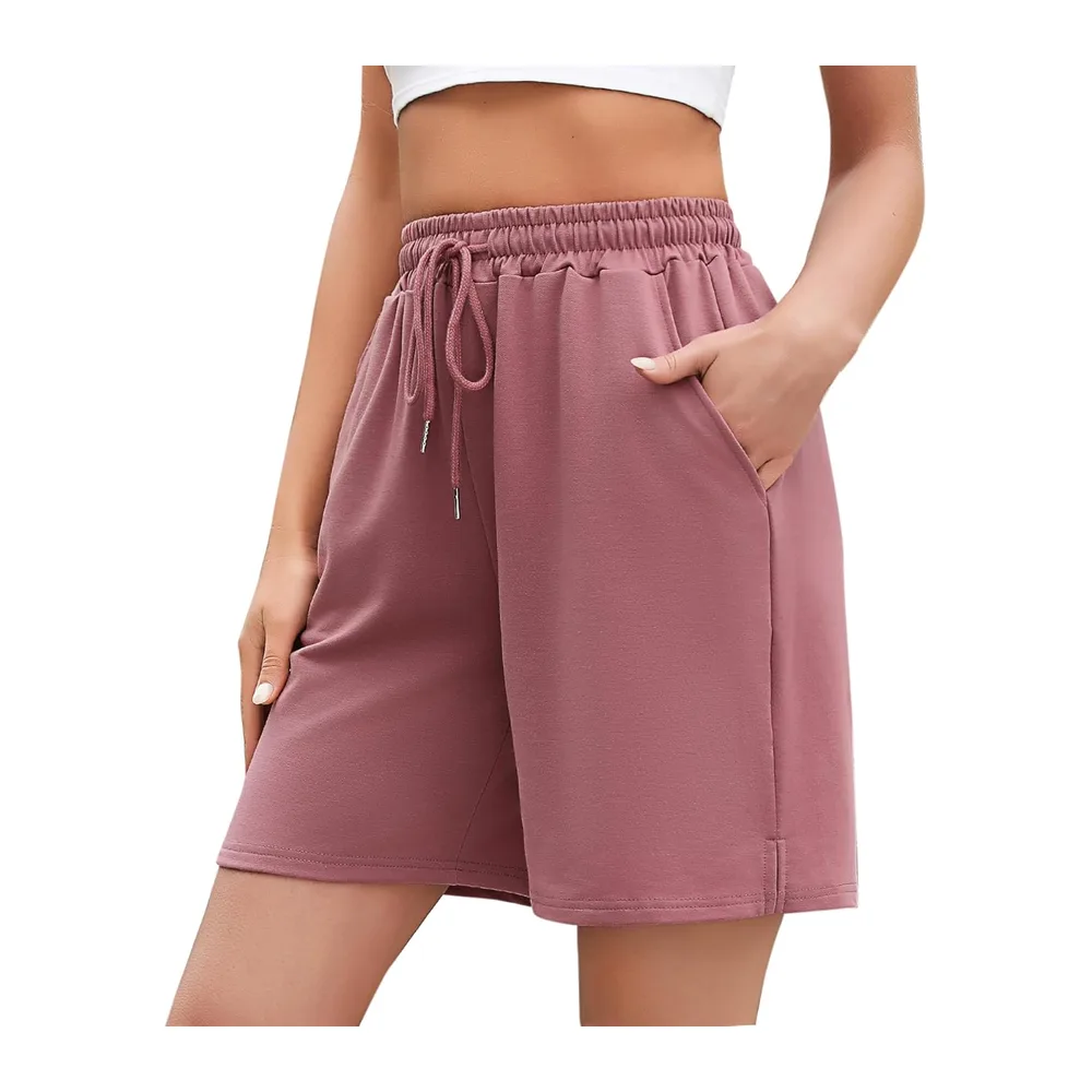 Summer Sports Shorts High Waist Jogging Shorts with Pocket Casual Beach — Bermuda - Rose