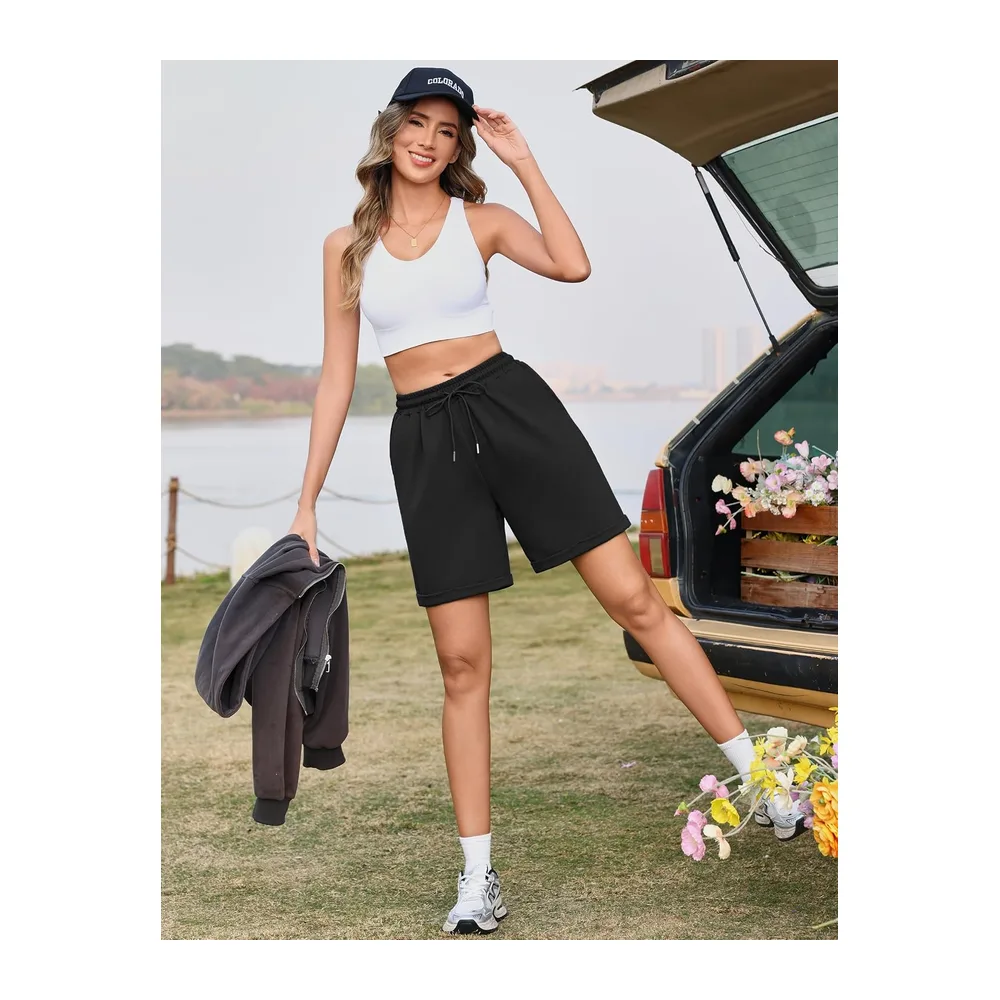 Bermuda Short Sport avec Poches pour Jogging Running Fitness d’Été Doux et — Noir