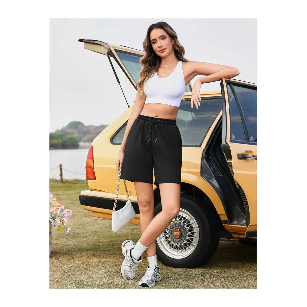 Bermuda Short Sport avec Poches pour Jogging Running Fitness d’Été Doux et — Noir