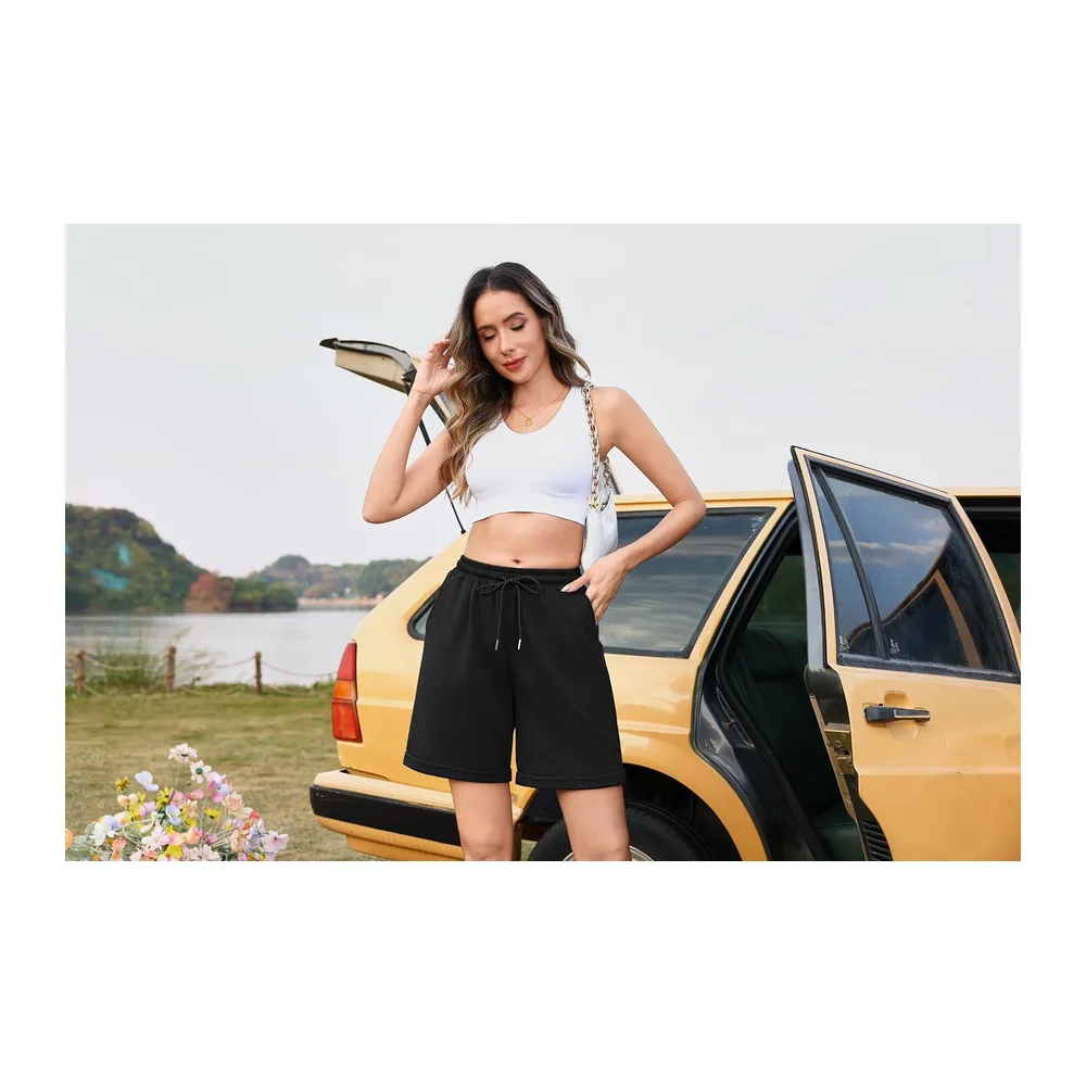 Bermuda Short Sport avec Poches pour Jogging Running Fitness d’Été Doux et — Noir
