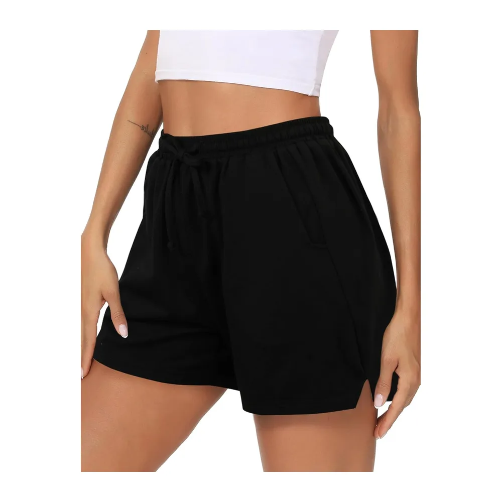 Summer Bermuda Sports Shorts with Elastic Cord and Pockets for Yoga Fitness Gym — Noir