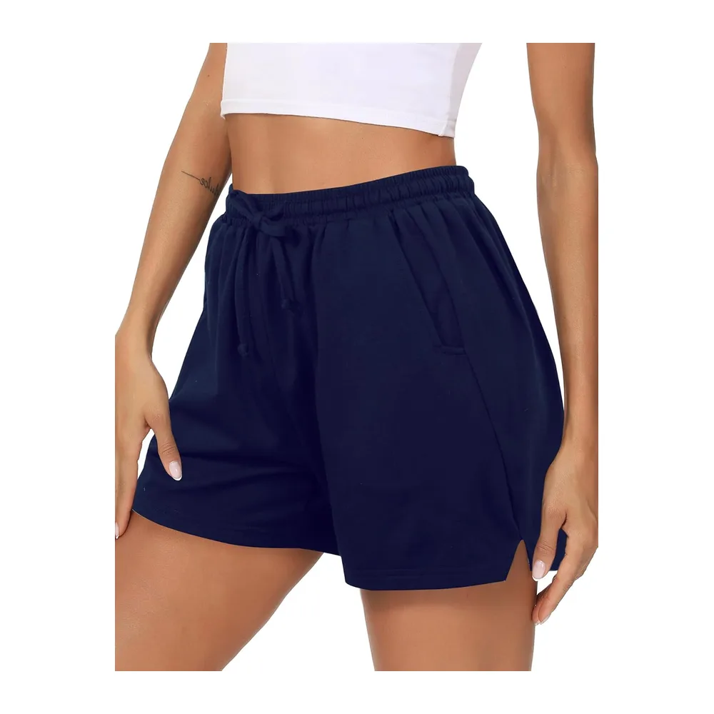 Summer Bermuda Sports Shorts with Elastic Cord and Pockets for Yoga Fitness — Bleu Foncé