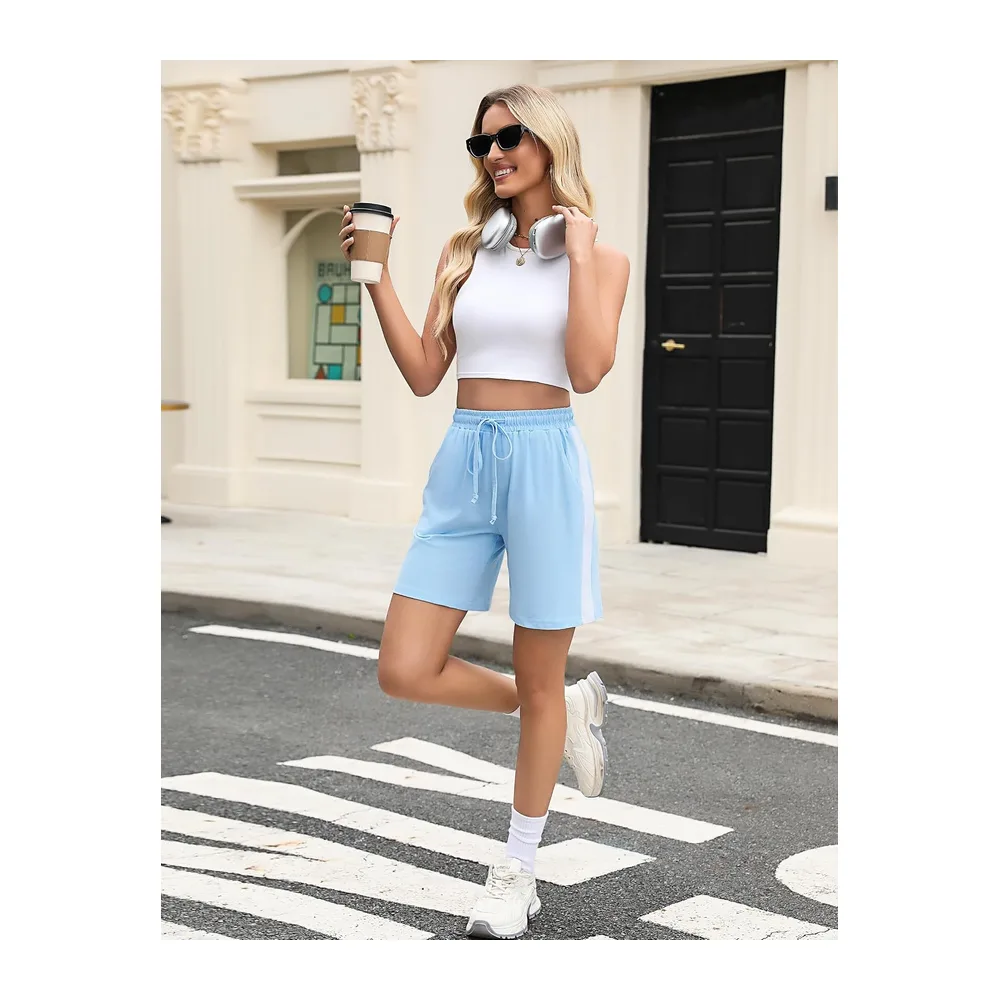 Short de Sport Été Bermuda Coton Doux avec Poches — Ciel Bleu