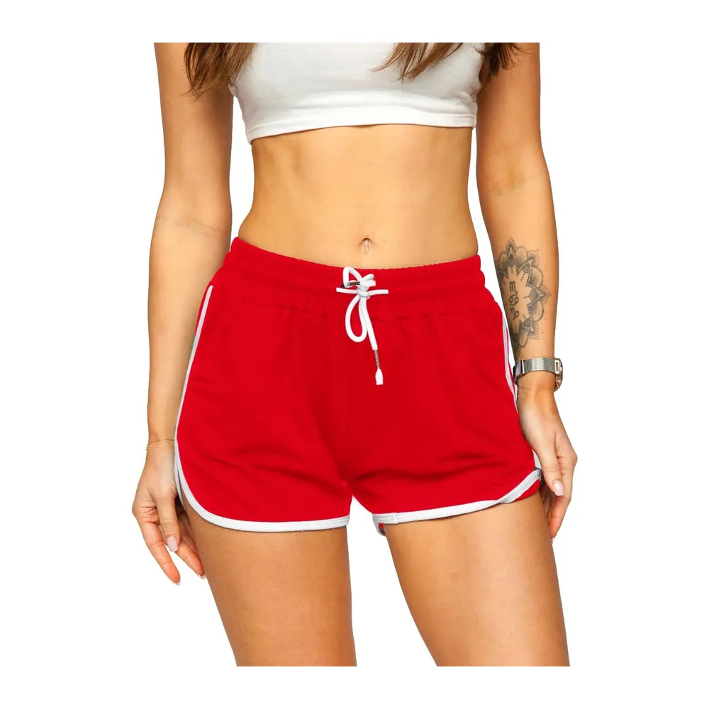 Sport Yoga Fitness Coton Shorts Gym Running Bodybuilding Shorts mi — Rouge