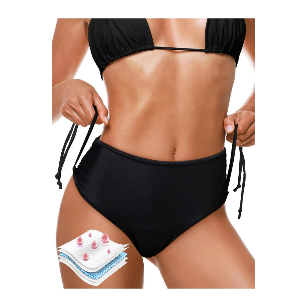Maillot de Bain Anti-Fuite Période Pantalon de Bikini Taille Haute Noir Adolescente — Noir