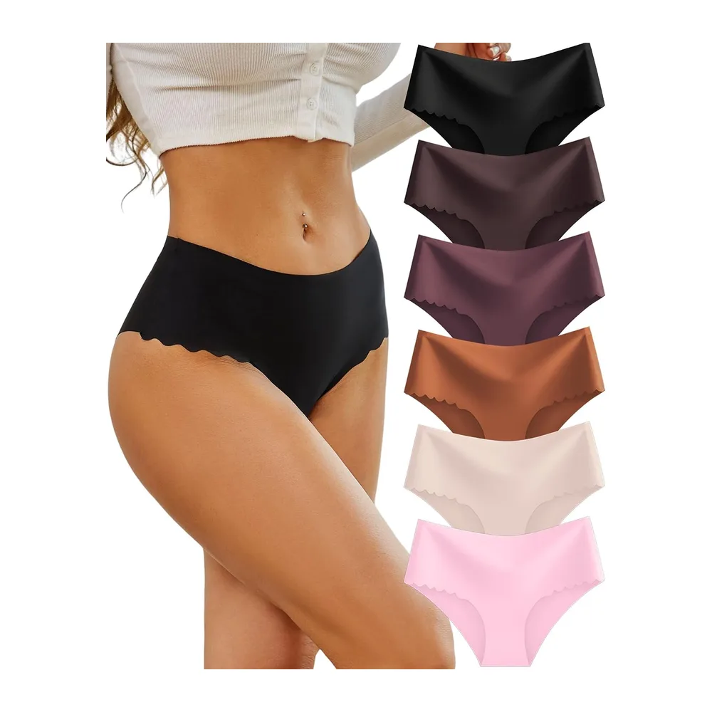 Culotte sans Couture Invisible Taille Haute — (Noir, Abricot, Lilas, Gris Moka, Jaune