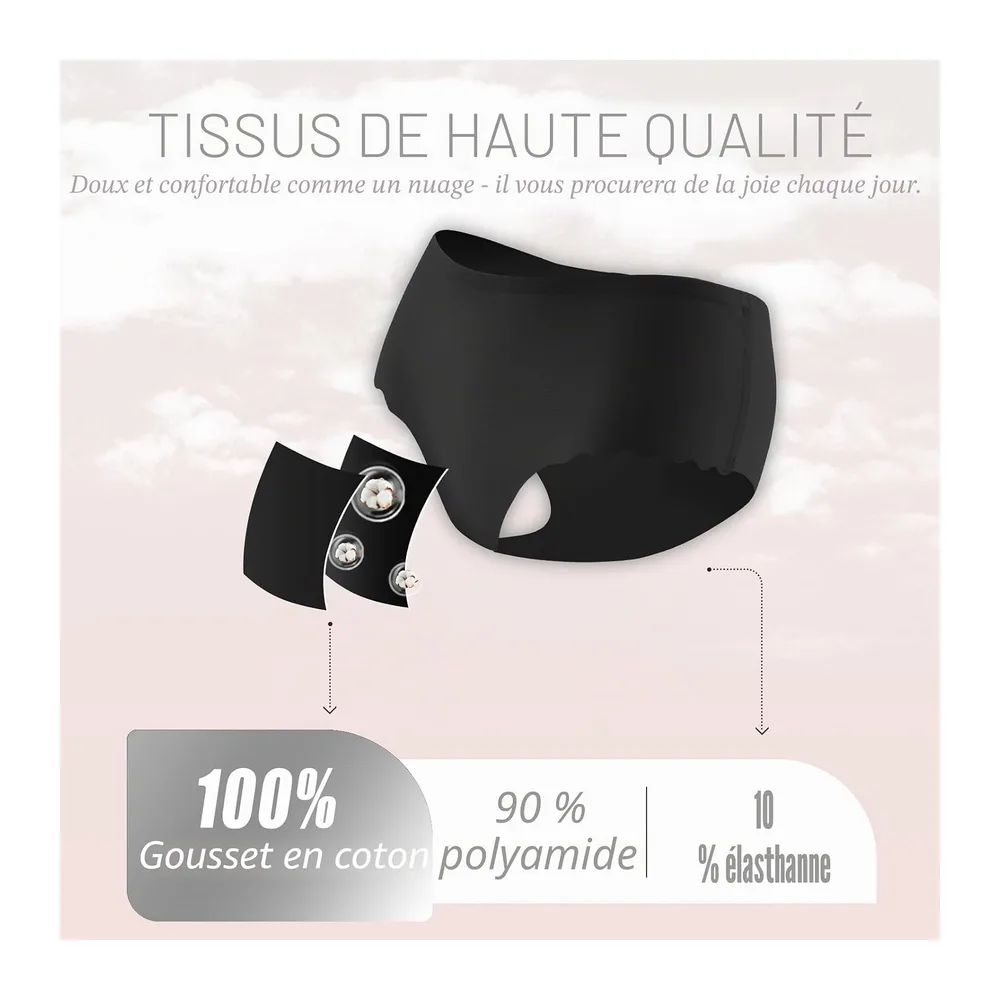 Culotte sans Couture Invisible Taille Haute — (Noir, Abricot, Lilas, Gris Moka, Jaune