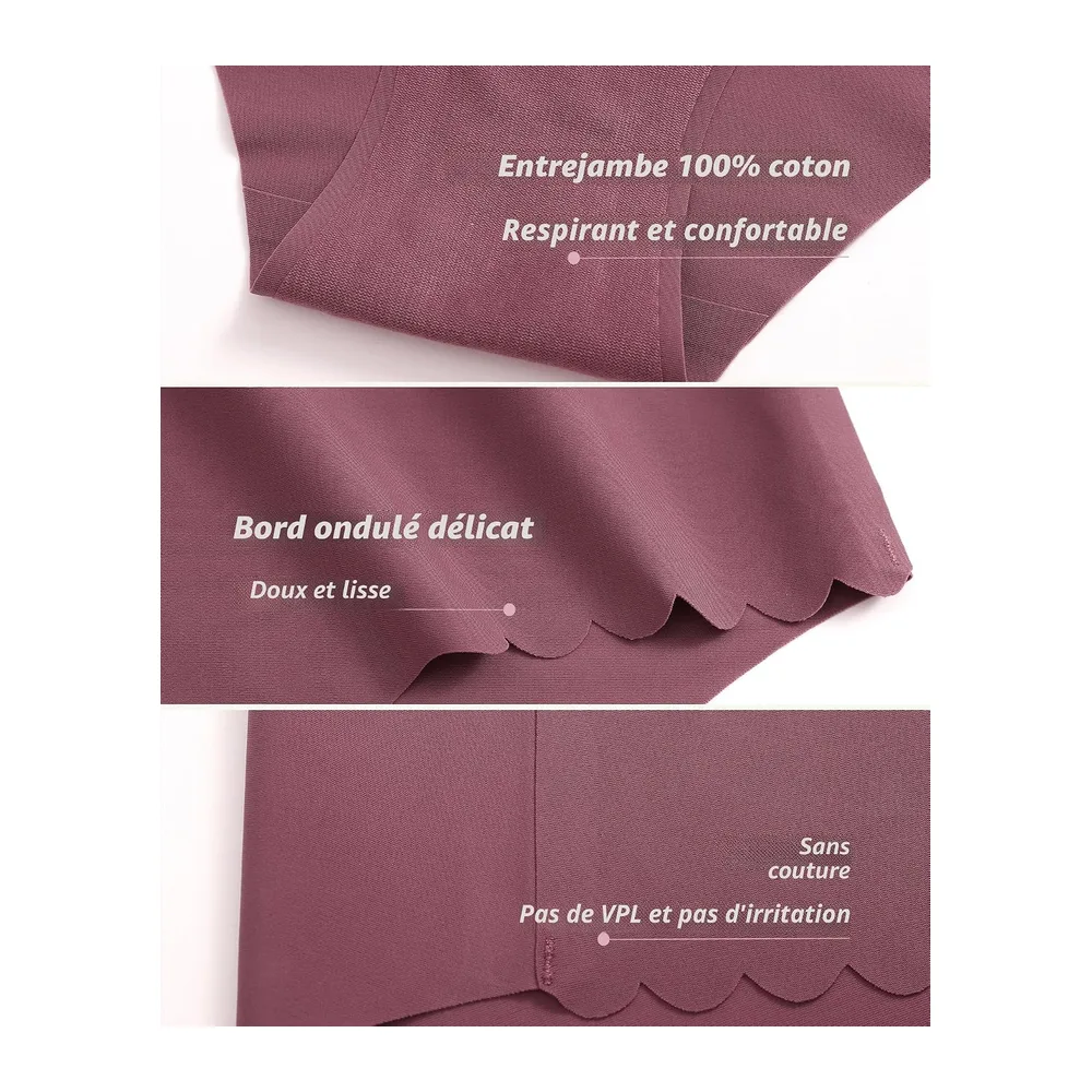 Culotte sans Couture Invisible Taille Haute — (Noir, Abricot, Lilas, Gris Moka, Jaune
