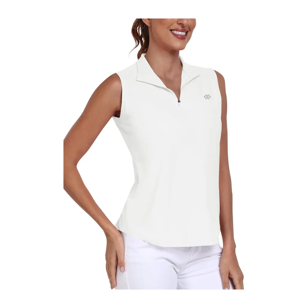 Sleeveless Polo Shirt UPF 50+ Sport Tennis Shirt Lightweight Summer Shirt — Blanc