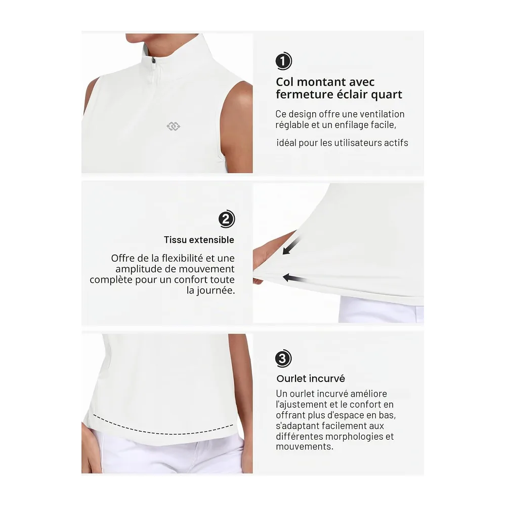 Sleeveless Polo Shirt UPF 50+ Sport Tennis Shirt Lightweight Summer Shirt — Blanc