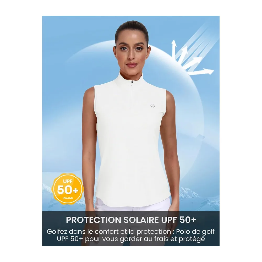 Sleeveless Polo Shirt UPF 50+ Sport Tennis Shirt Lightweight Summer Shirt — Blanc