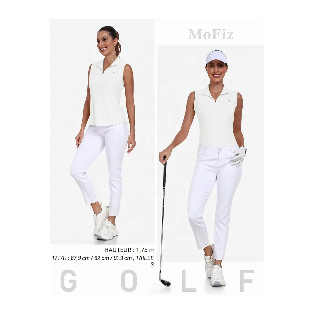 Sleeveless Polo Shirt UPF 50+ Sport Tennis Shirt Lightweight Summer Shirt — Blanc