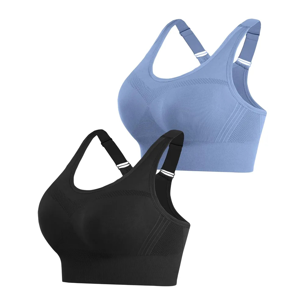 Brassiere Sport sans Armature Soutiens-Gorge de Sport Brassiere avec — Noir + Bleu