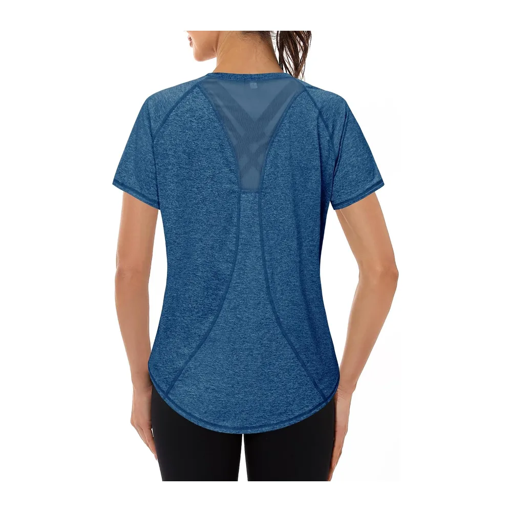Tee Shirt Sport Anti UV Haut de Fitness Élastique Col Rond Manche Courte — Blu Bright