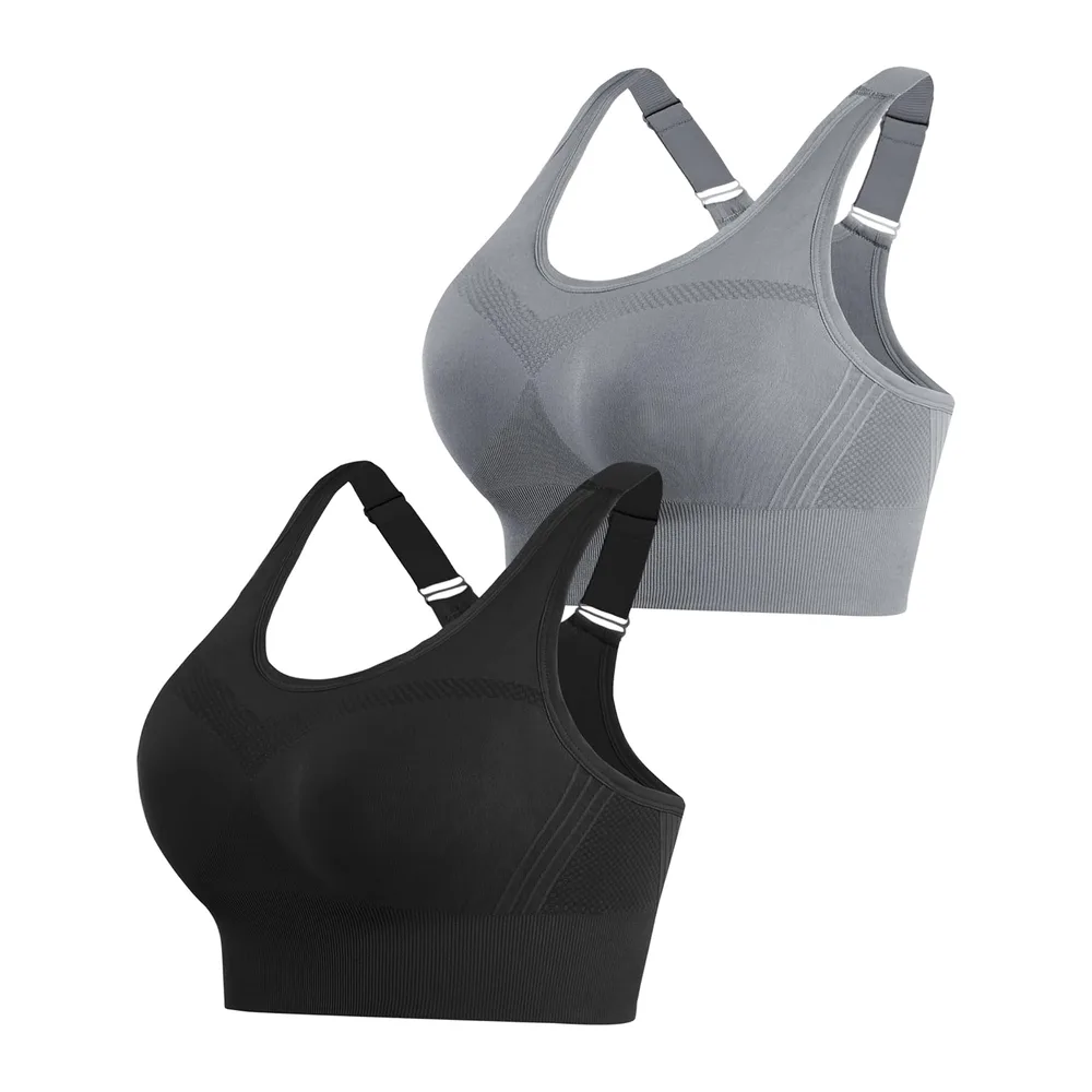 Brassiere Sport sans Armature Soutiens-Gorge de Sport Brassiere avec — Noir + Gris