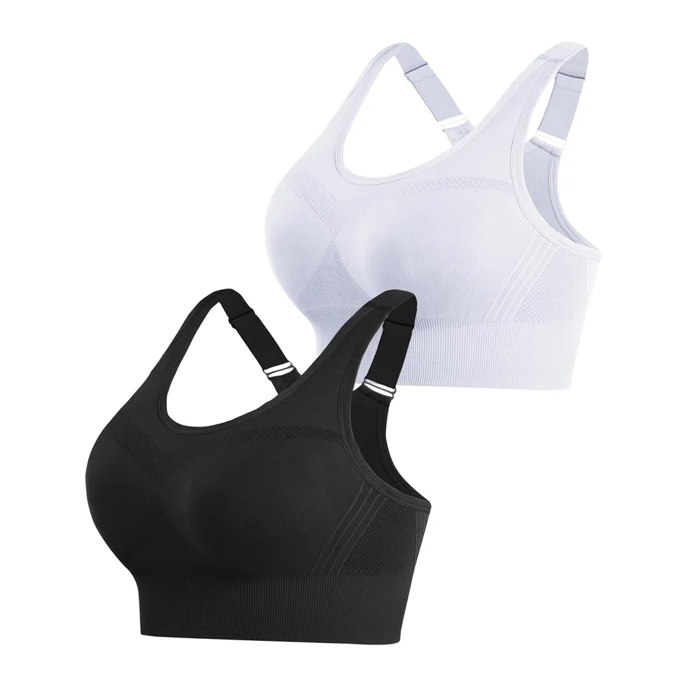 Brassiere Sport sans Armature Soutiens-Gorge de Sport Brassiere avec — Noir + Blanc