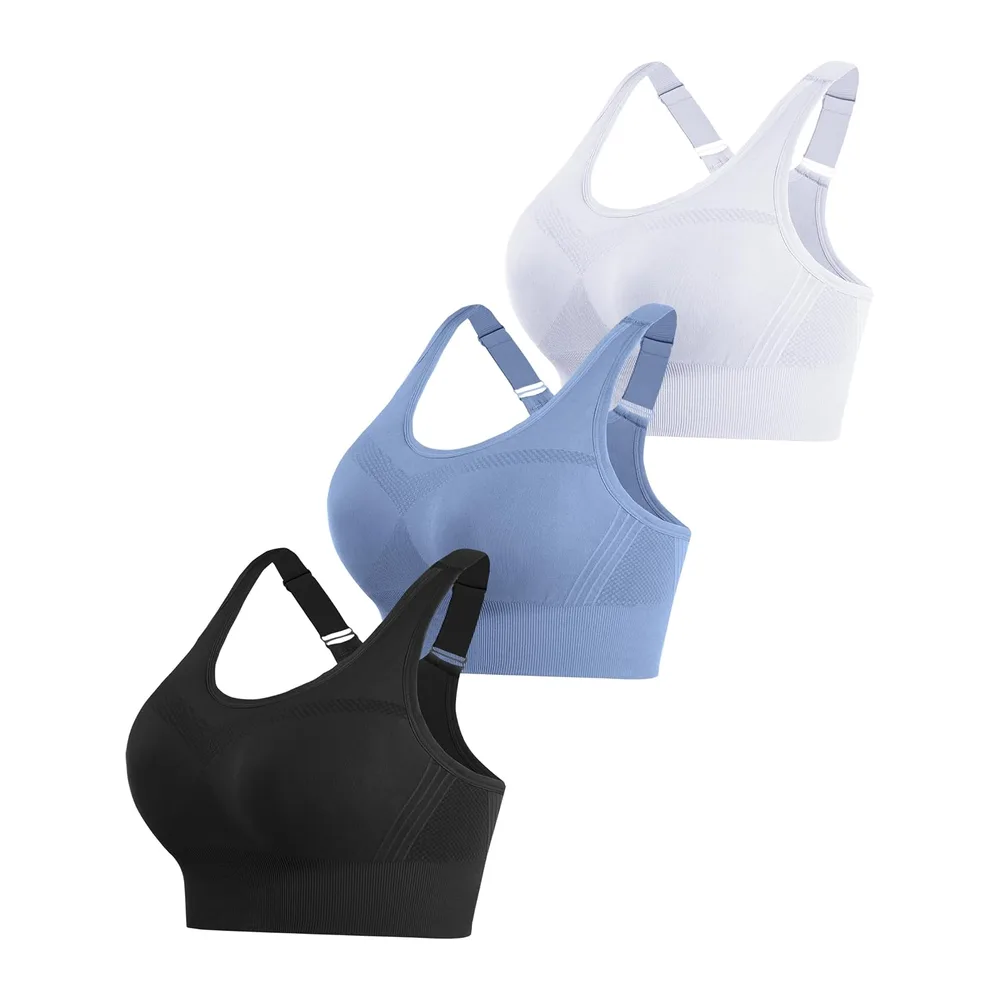 Brassiere Sport sans Armature Soutiens-Gorge de Sport Brassiere avec — Noir + Blanc+ Bleu