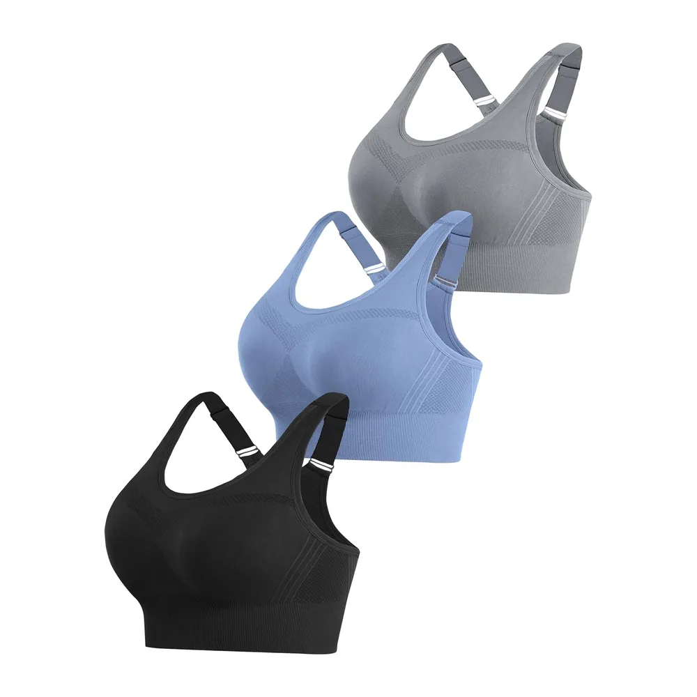 Brassiere Sport sans Armature Soutiens-Gorge de Sport Brassiere avec — Noir + Gris + Bleu