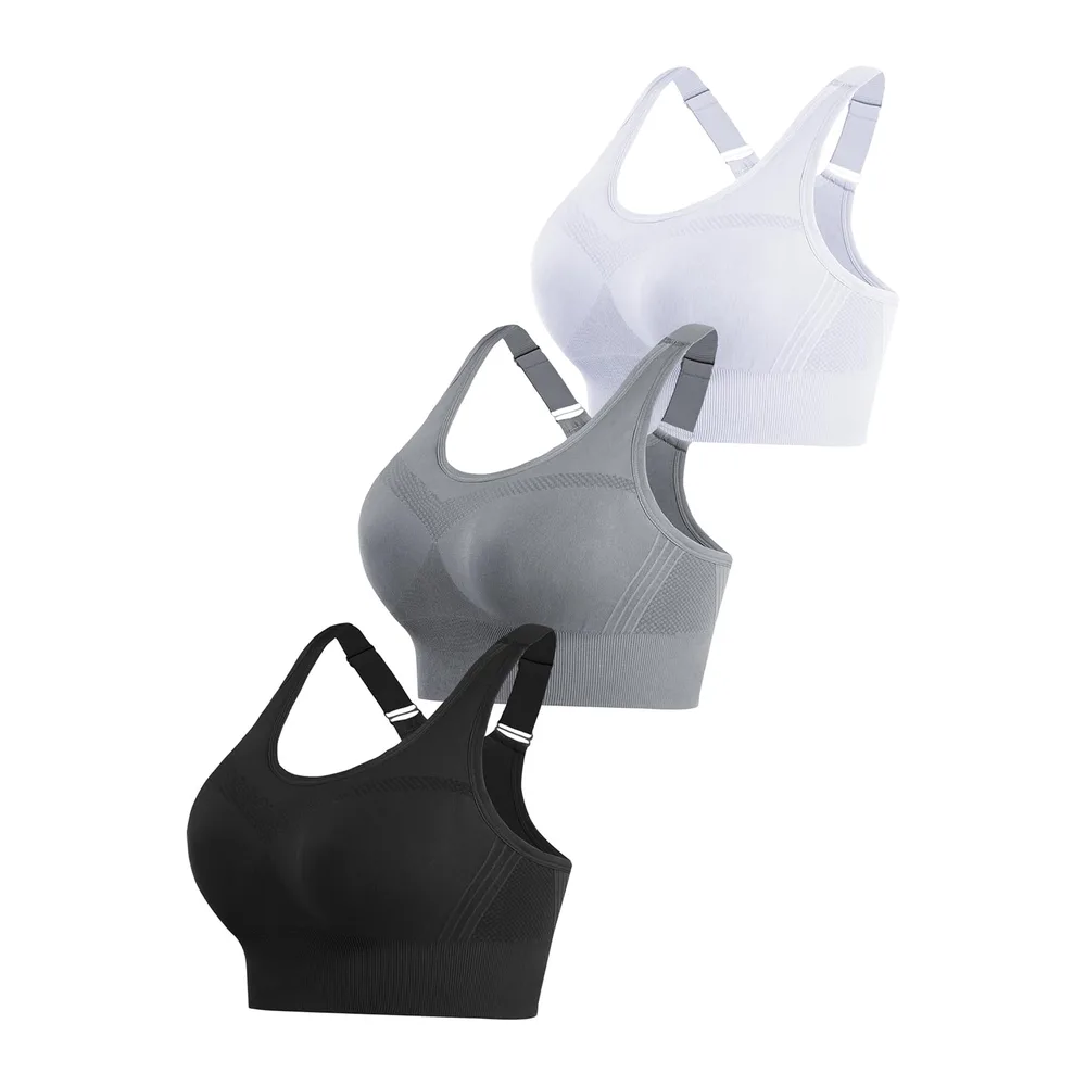 Brassiere Sport sans Armature Soutiens-Gorge de Sport Brassiere avec — Noir + Blanc+ Gris
