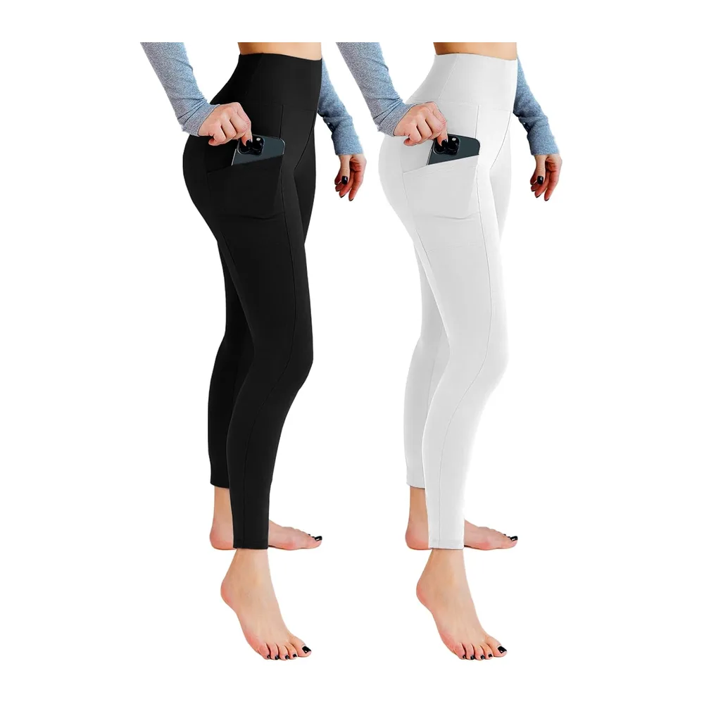 Leggings de sport opaques taille haute avec poches pour — Lot de 2 - Noir/Blanc