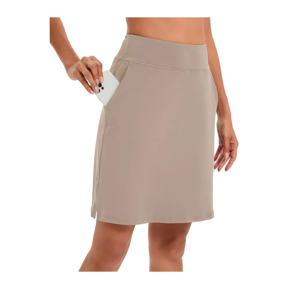 Jupe avec short intégré, longueur genou, taille haute, pour le sport, le tennis — Kaki