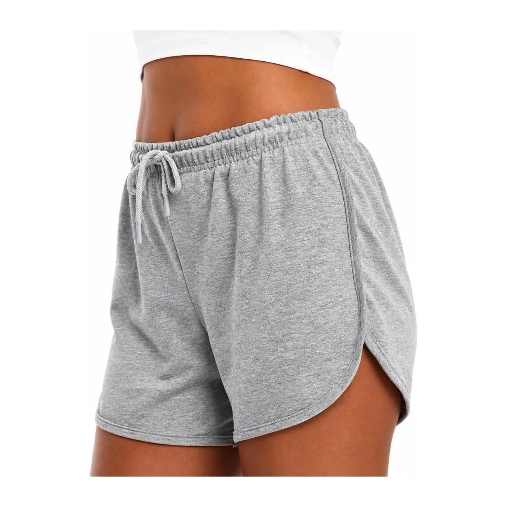 Summer Cotton Shorts Sport Lounge Shorts with Elastic Waist Adjustable Drawstring — Gris