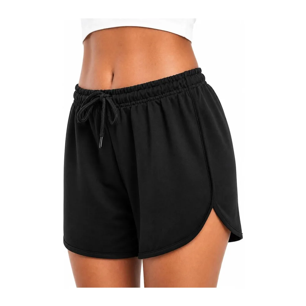 Summer Cotton Shorts Sport Lounge Shorts with Elastic Waist Adjustable Drawstring — Noir