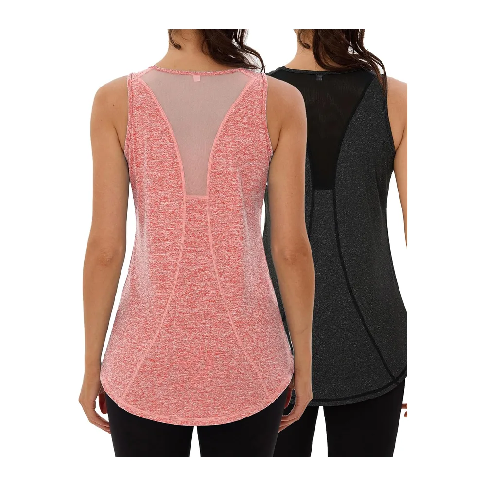 Débardeur de Sport Léger en Maille sans Manches T-Shirts à col Rond Yoga — Noir+orange