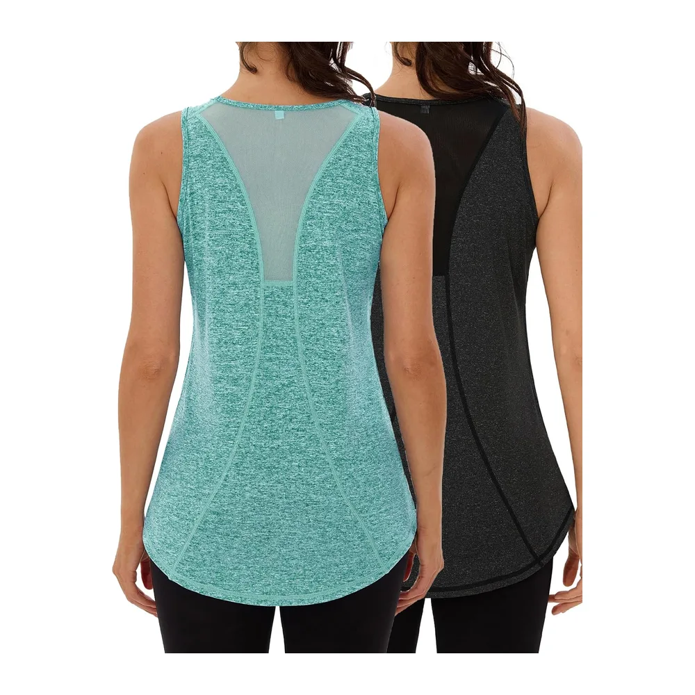 Débardeur de Sport Léger en Maille sans Manches T-Shirts à col Rond Yoga — Noir+bleu
