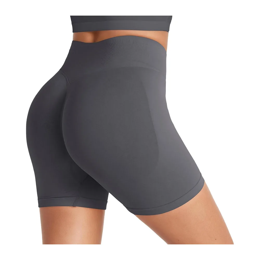 Sports Shorts Push Up Scrunch Butt Leggings Short High Waist Opaque Shorts Seamless — Gris