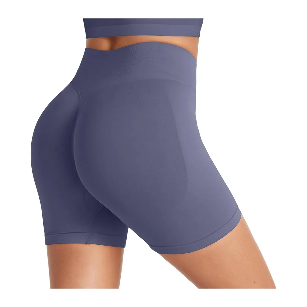 Sports Shorts Push Up Scrunch Butt Leggings Short High Waist Opaque Shorts Seamless — Bleu