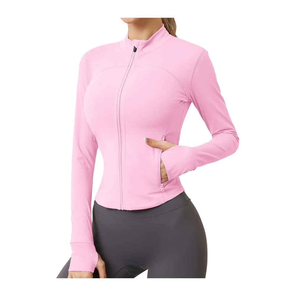 Sports top with zip, two side pockets, breathable, sports top, workout top, yoga — Rose