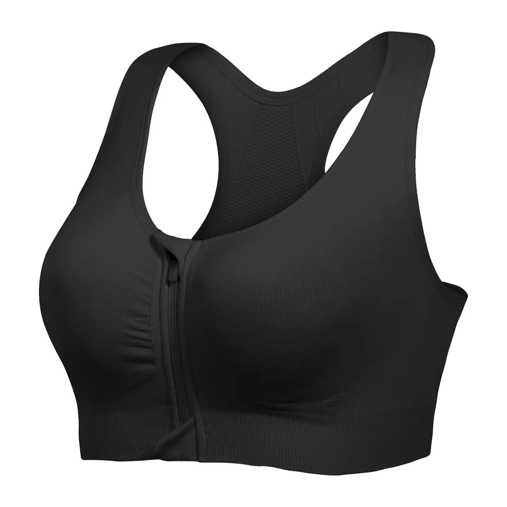 Soutien-Gorge de Sport à Fermeture éclair sur Le Devant, Soutien-Gorge — Noir