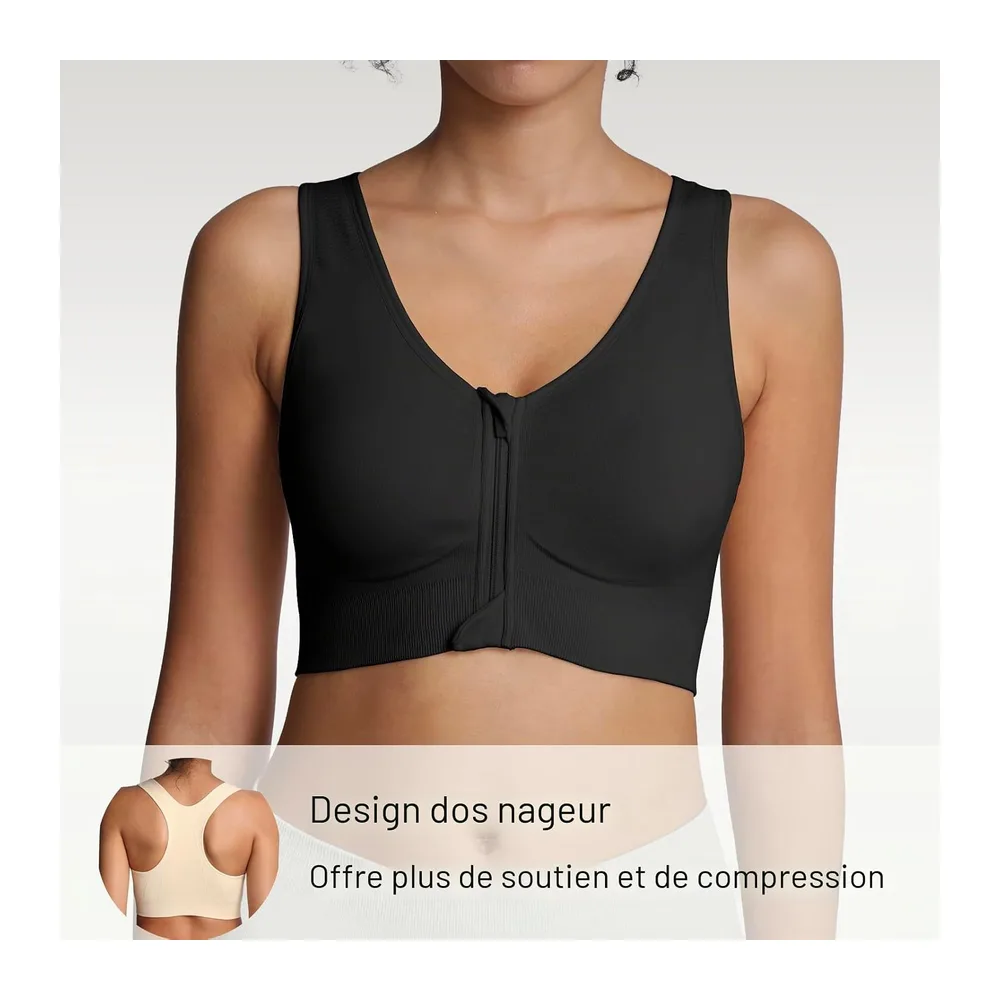 Soutien-Gorge de Sport à Fermeture éclair sur Le Devant, Soutien-Gorge — Noir