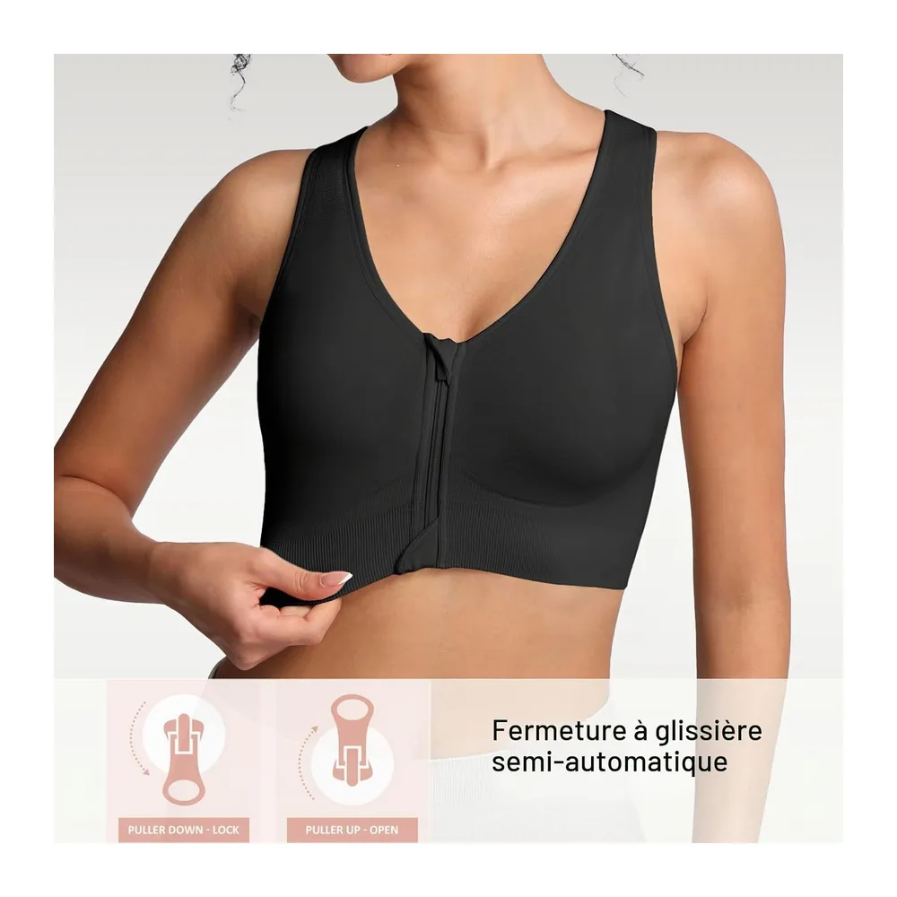 Soutien-Gorge de Sport à Fermeture éclair sur Le Devant, Soutien-Gorge — Noir