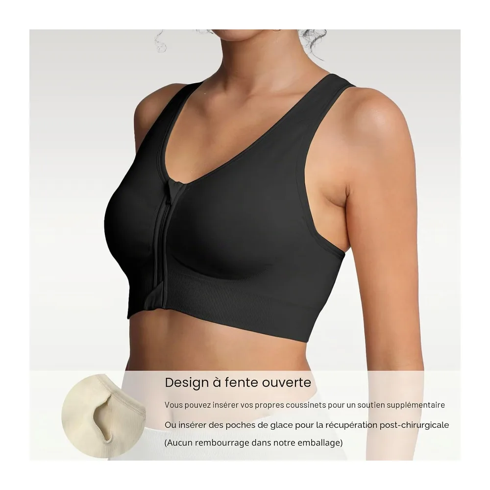 Soutien-Gorge de Sport à Fermeture éclair sur Le Devant, Soutien-Gorge — Noir