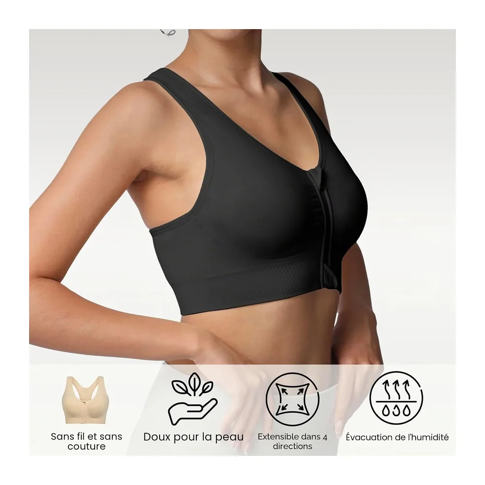 Soutien-Gorge de Sport à Fermeture éclair sur Le Devant, Soutien-Gorge — Noir