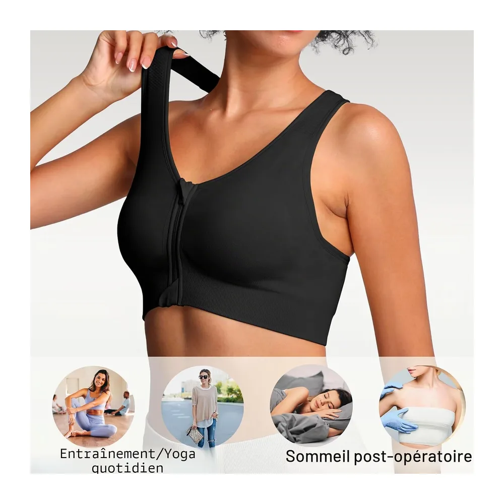 Soutien-Gorge de Sport à Fermeture éclair sur Le Devant, Soutien-Gorge — Noir