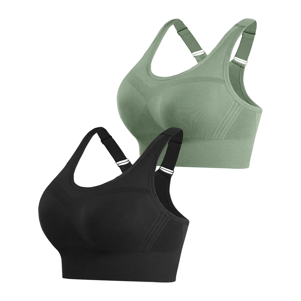 Brassiere Sport sans Armature Soutiens-Gorge de Sport Brassiere avec — Noir + Vert